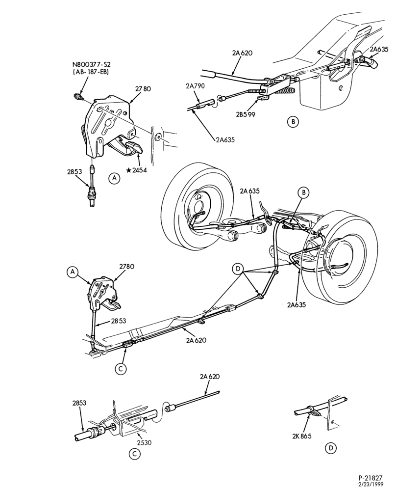 Схема BRAKES-Parking brake system - foot control - without rear disc brake