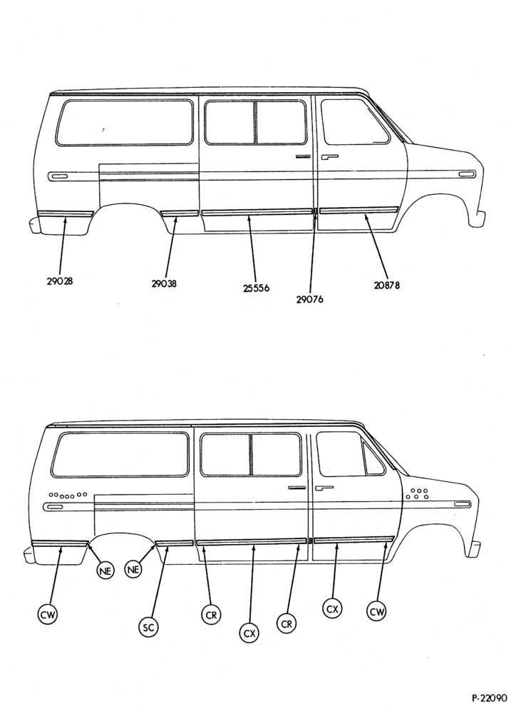 Схема BASE EXTERIOR ORNAMENTATION - R.H. w/SLIDING DOOR (exc. SUPER VAN/WAGON)