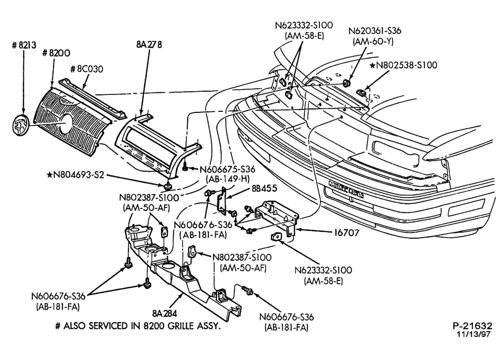 Схема Радиатор, GRILL AND COOLING-RADIATOR GRILLE & RELATED PARTS- Cougar