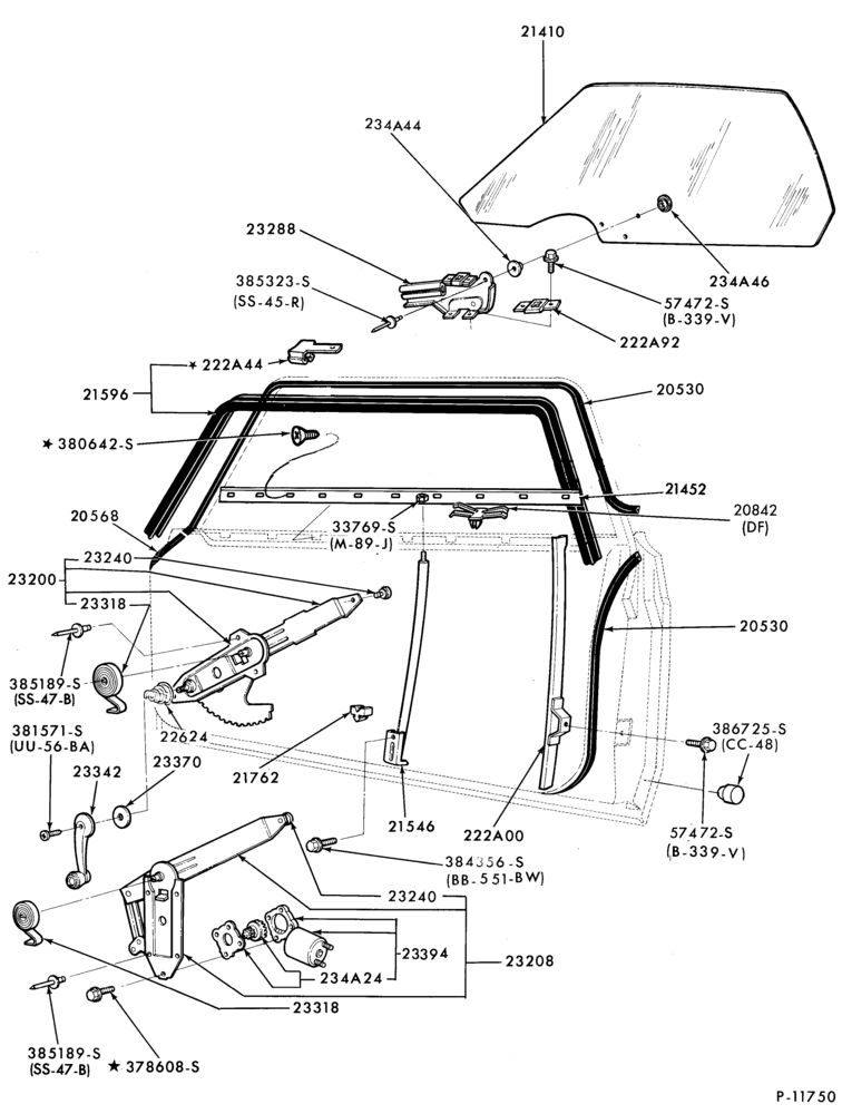 Схема BODY SIDES AND QUARTER-Window parts (front door) - body type 66