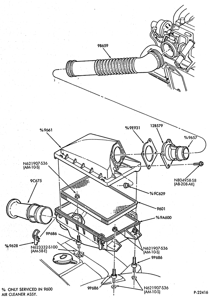 Схема CARBURETOR/FUEL INJECTION-Air cleaner - exc. Calif.
