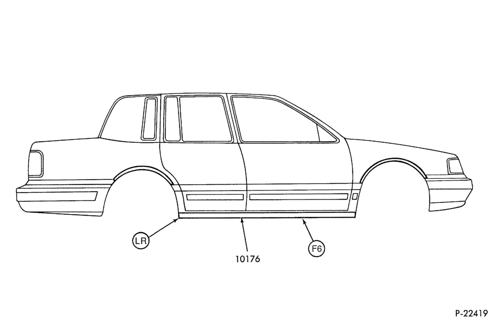 Схема LINCOLN TOWN CAR -- ROCKER PANEL MOULDINGS