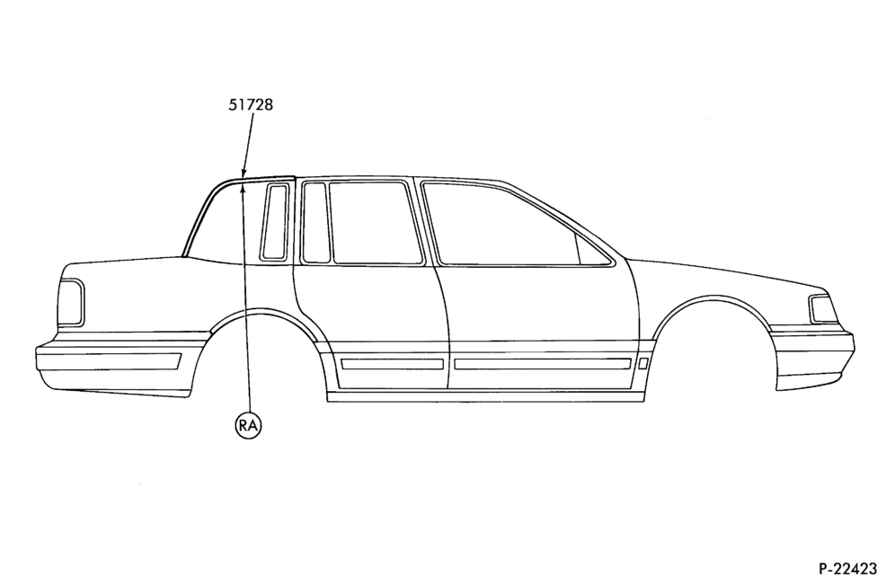 Схема LINCOLN TOWN CAR -- ROOF OUTSIDE SIDE MOULDINGS