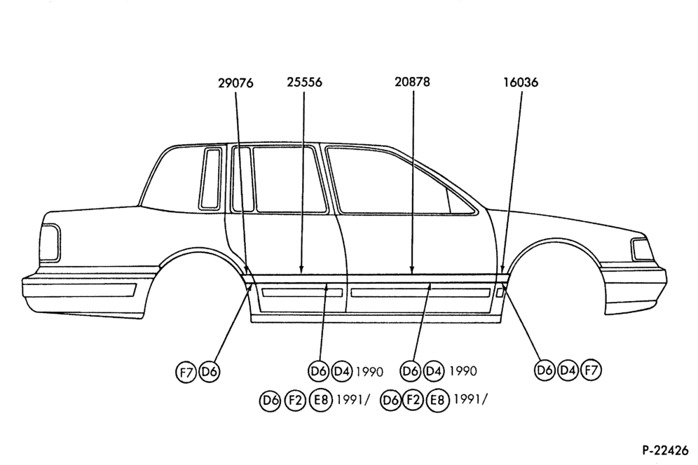 Схема LINCOLN TOWN CAR -- WIDE BODY SIDE MOULDINGS