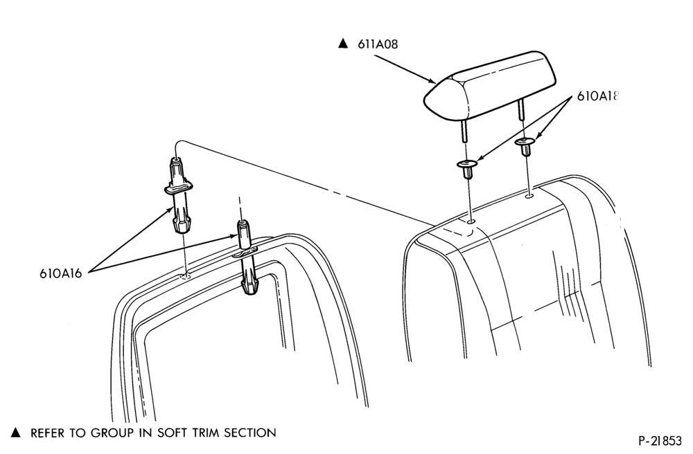 Схема SEATS AND SEAT BELTS-Front seat head rest and related parts