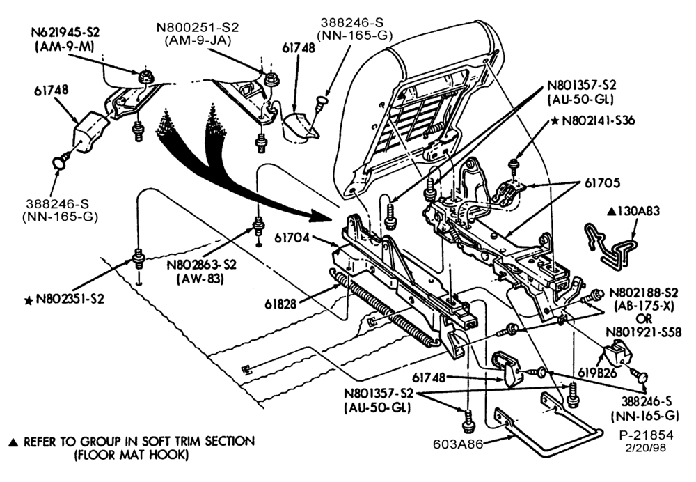 Схема SEATS AND SEAT BELTS-Front seat parts - lower half - manual