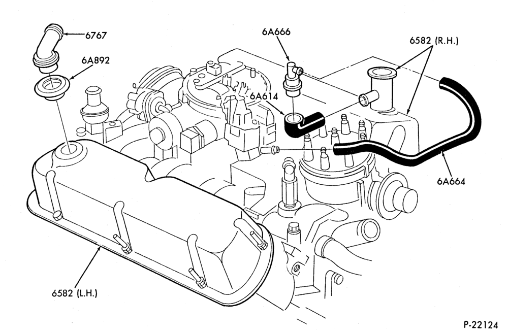 Схема 8 CYL. 5.8L (351 C.I.D.)-Crankcase ventilation system