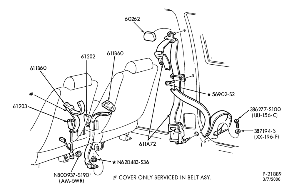 Схема SEATS AND SEAT BELTS-Seat belt and shoulder harness installation - split bench seat