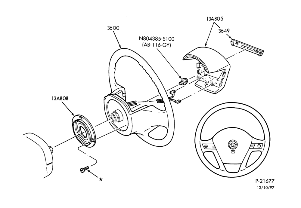 Схема STEERING WHEEL & HORN-4-spoke wheel - exc. Super Coupe & XR7
