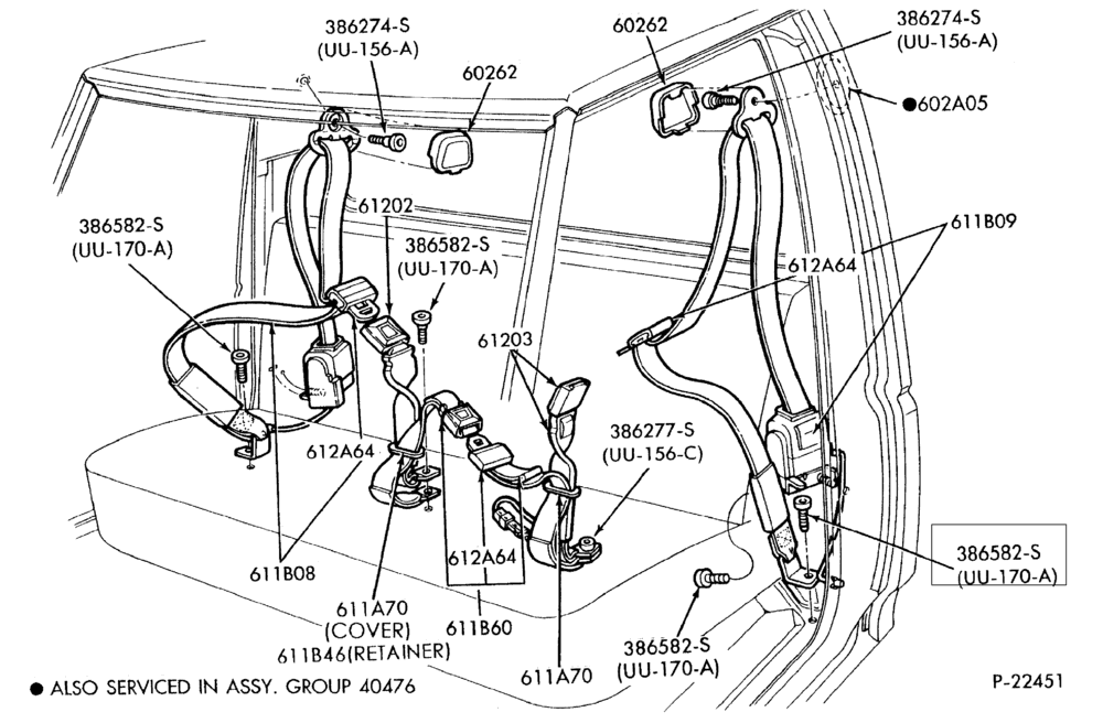 Схема SEATS AND SEAT BELTS-Seat belt installation - front - with shoulder harness - front seat bench-F150/350,F(Super Duty)