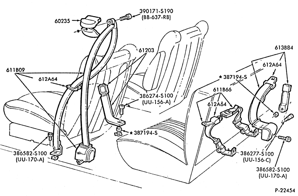 Схема SEATS AND SEAT BELTS-Seat belt & shoulder harness - bucket & captain's chair-U150