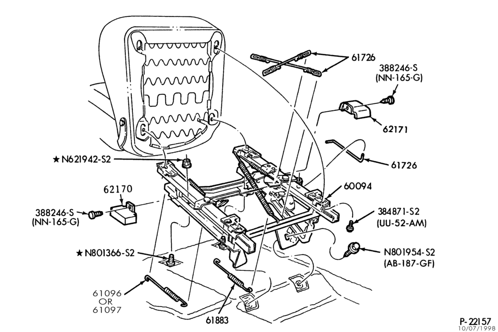 Схема SEATS-Front seat parts - full width - folding  - full width - upper half- upper half - driver-F100/350(Super Cab)