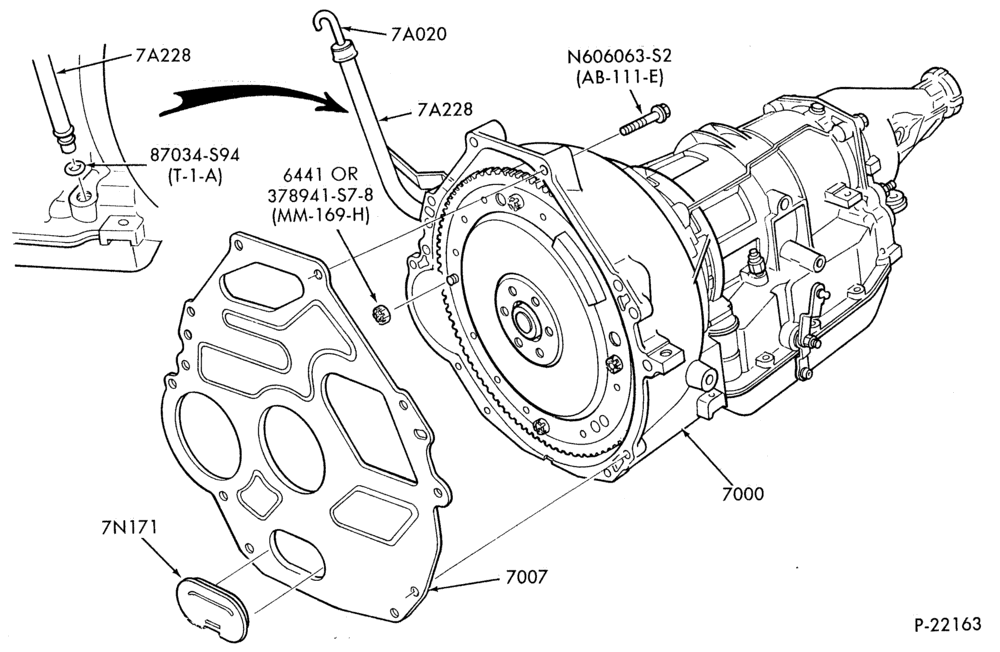 Схема AOD TYPE - EXTERNAL PARTS-AOD TYPE - transmission installation - 6 cyl. 3.8L