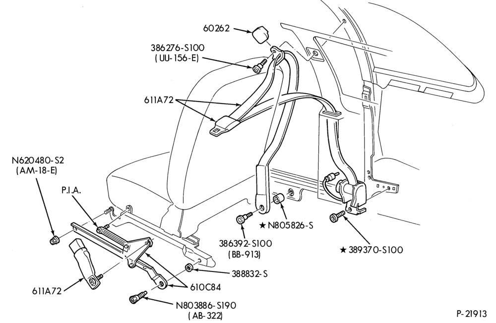 Схема SEATS AND SEAT BELTS-Seat belt and shoulder harness installation-front-active restraint