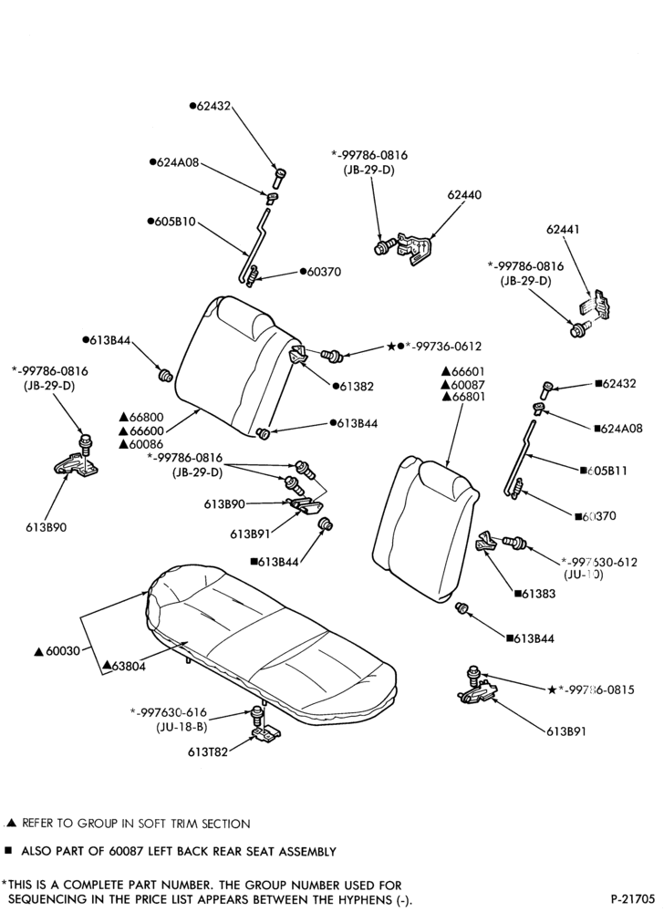 Схема SEATS AND SEAT BELTS-Rear seat parts