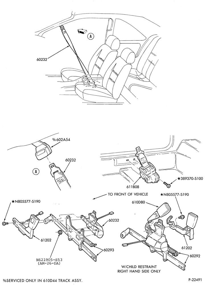 Схема SEATS AND SEAT BELTS-Front seat belt & retractors - passive restraint
