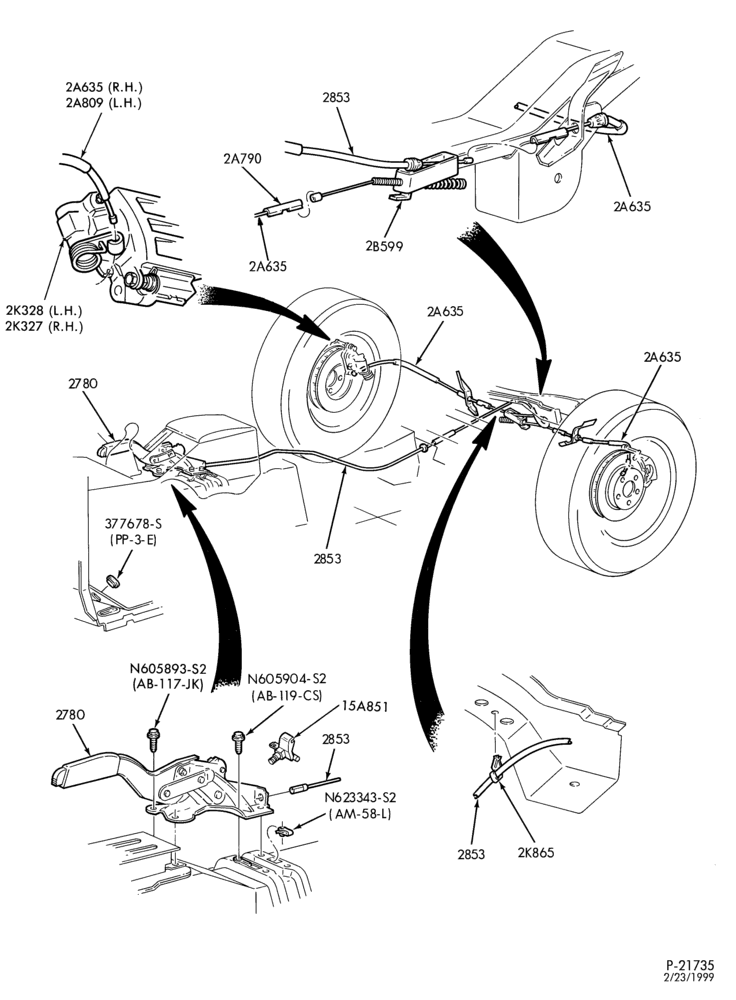 Схема BRAKES-Parking brake system - hand control - w/rear disc brake