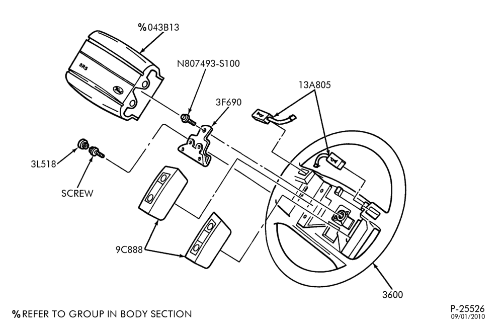 Схема STEERING WHEEL & HORN-4-spoke wheel - w/air bag