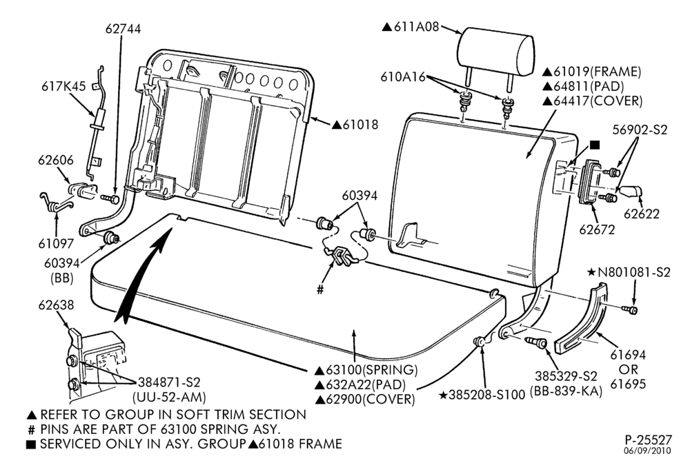 Схема SEATS AND SEAT BELTS-Front seat parts - full width - without arm rest-U150