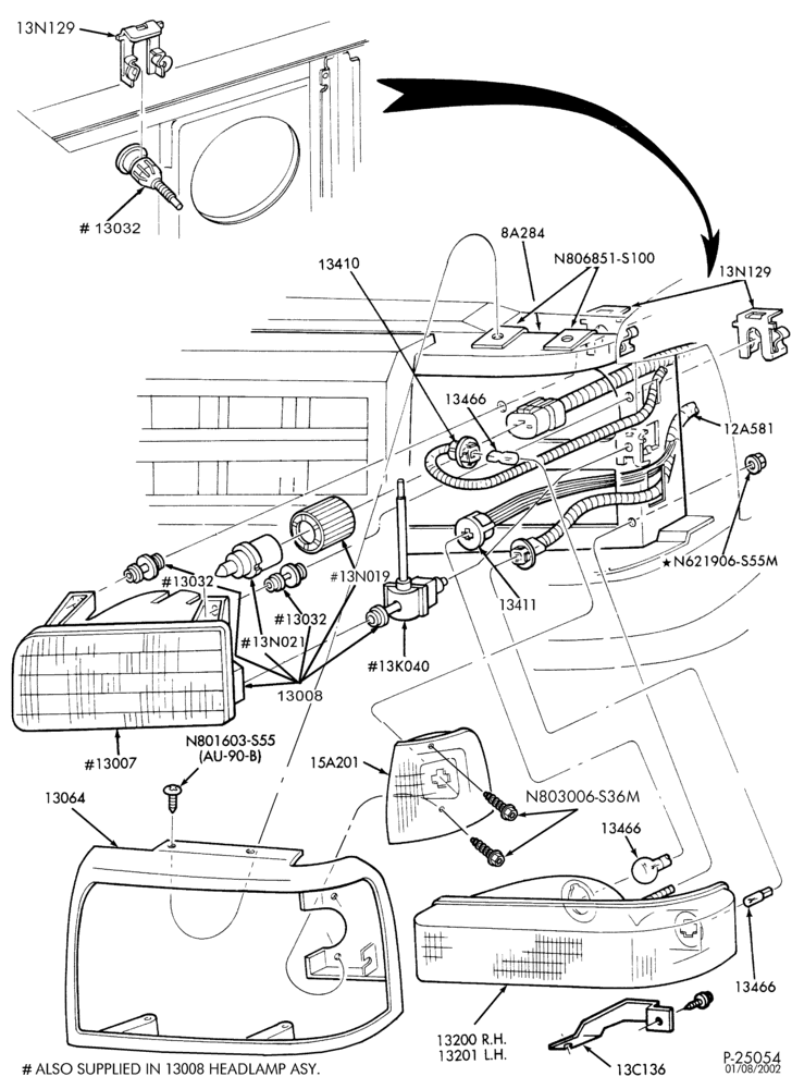 Схема LAMPS-Headlamp, parking lamp & side marker lamp-U150