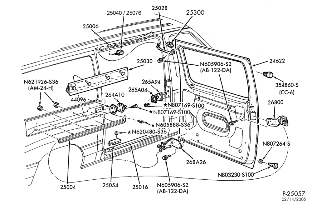 Схема BODY SIDES AND QUARTER-Sliding door - hinge, roller & track-E150/450