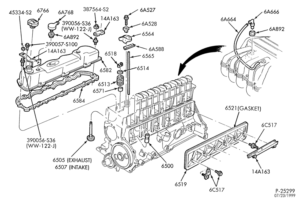 Схема 6 CYL. 4.9L-Valves, push rods & rocker arm cover-U150
