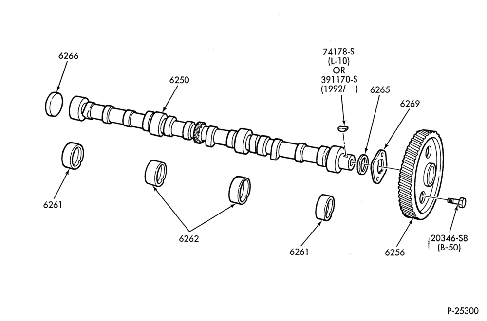 Схема 6 CYL. 4.9L-Camshaft, gear & bearings-U150
