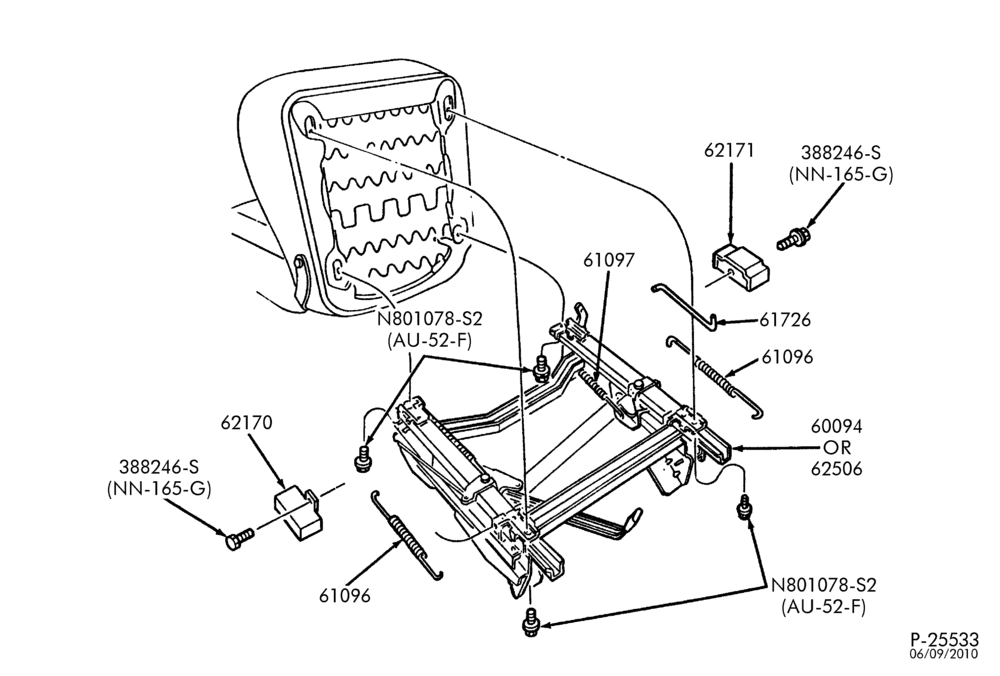 Схема SEATS AND SEAT BELTS-Front seat parts - captain & bucket - lower half-U150