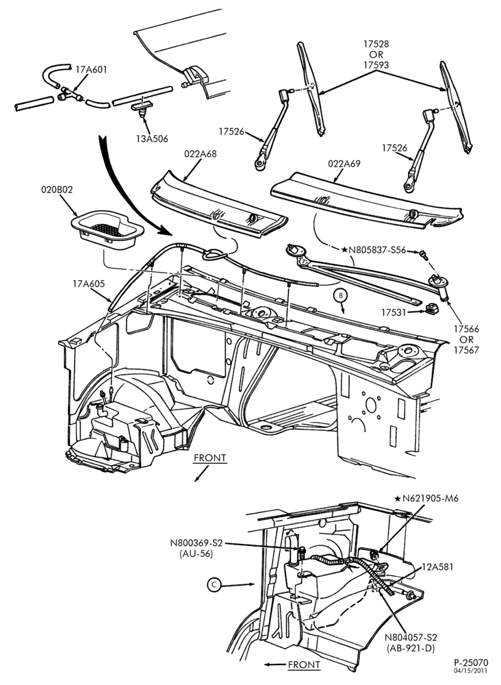 Схема WIPERS & WASHERS-Windshield wiper & washer parts - Page B-E150/550