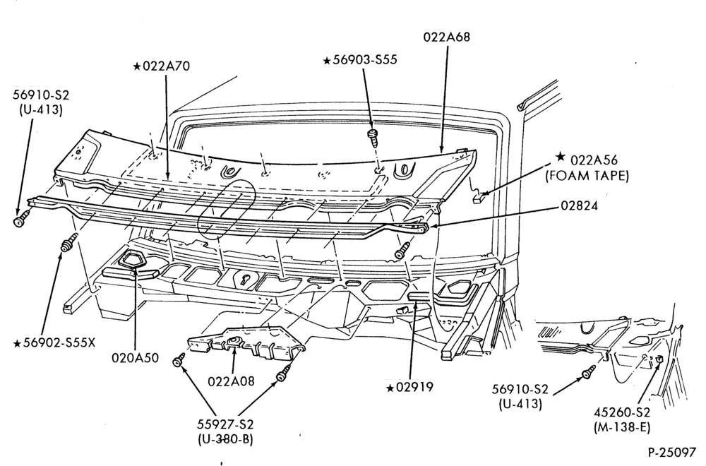 Схема Консоль, DASH, WINDSHIELD-Panel cowl top vent-U150