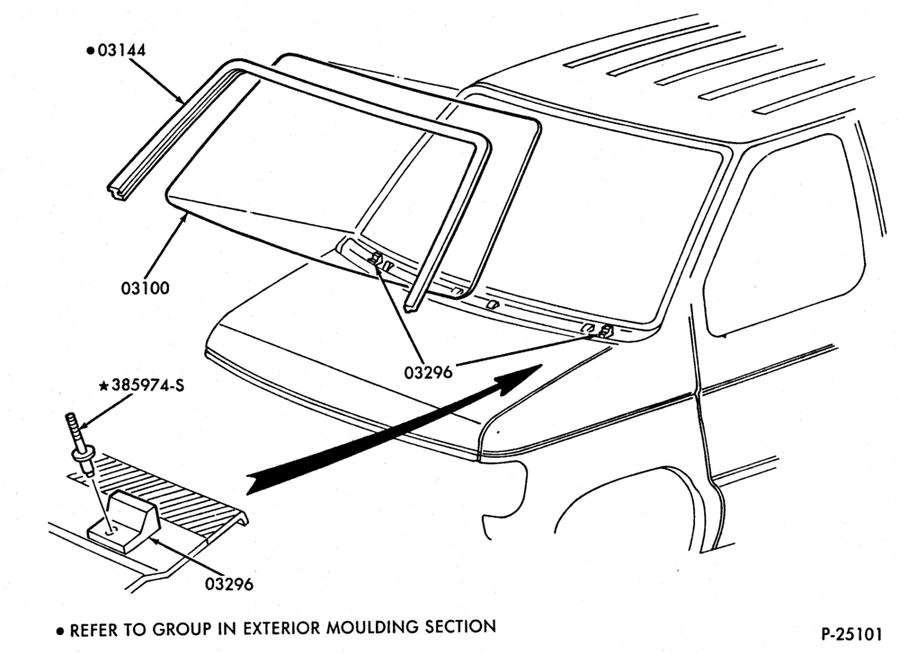 Схема Консоль, панель, лобовое стекло — Лобовое стекло parts-E150/350
