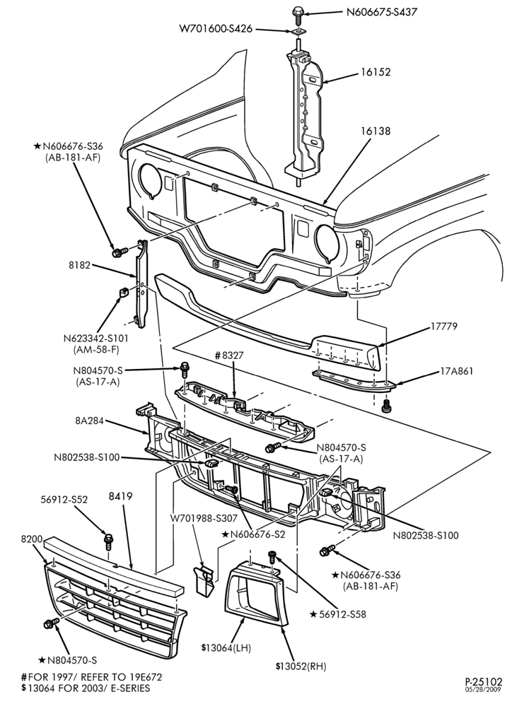 Схема Радиатор, GRILL AND COOLING-Radiator grille & related parts-E150/550