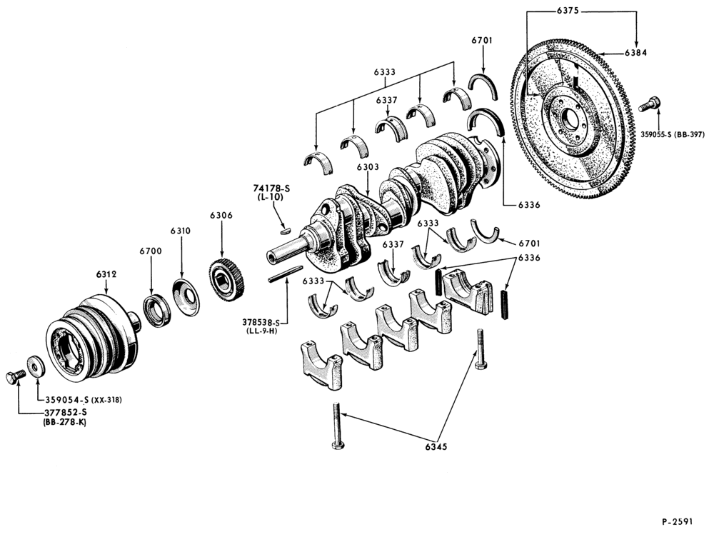 Схема 8 CYL. 7.8L AND 8.8L (477 AND 534 C.I.D.) GAS-CRANKSHAFT, FLYWHEEL AND RELATED PARTS