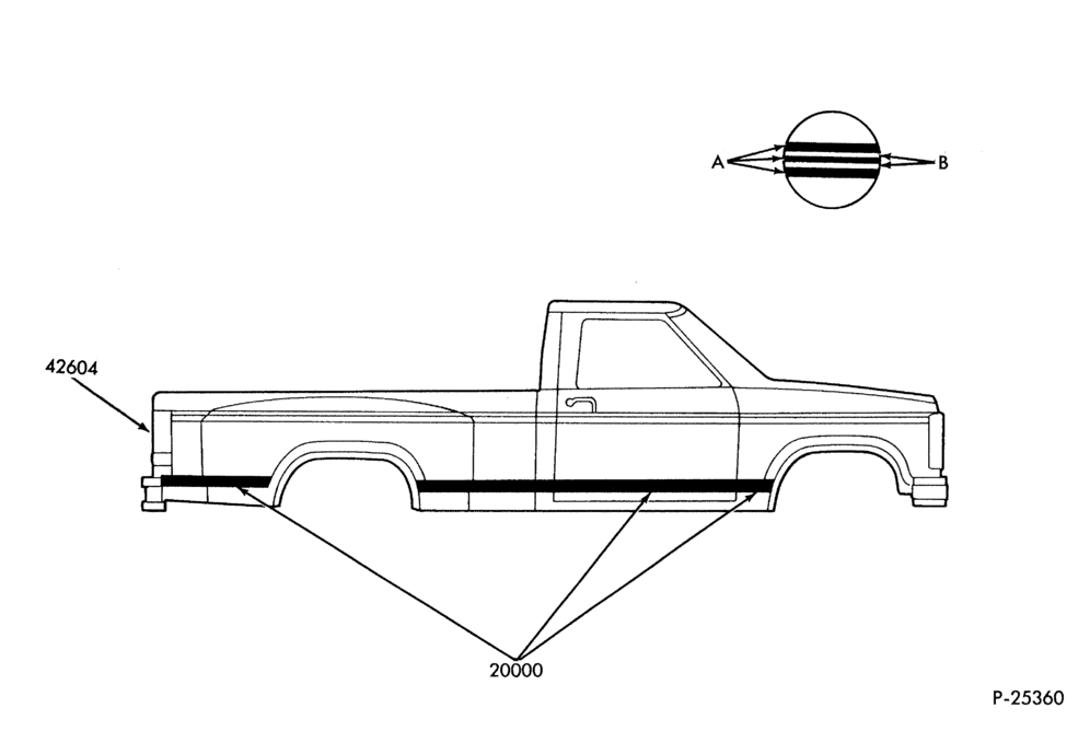 Схема Декоративная полоса — Regular Cab/SuperCab, двускатные задние колёса — нижняя (двухцветная окраска)