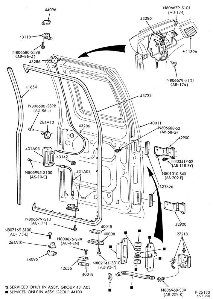 Схема LIFT/TAILGATE, BACK-OF-CAB, BACK WINDOW-Back door handle & latch parts - L.H.-E150/450