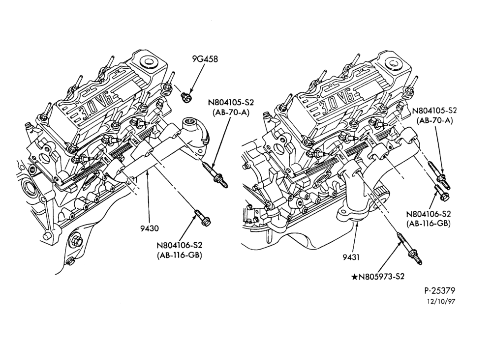Схема 6 CYL. 3.0L - EXC. SHO-Manifold installation - exhaust