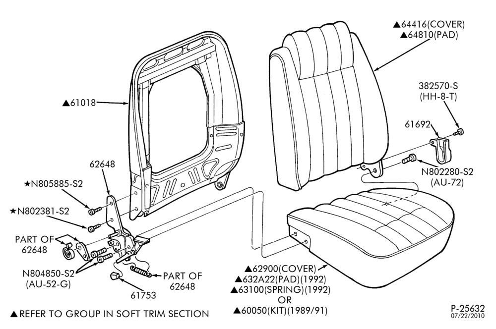 Схема SEATS-Front seat parts - bucket - upper half - driver-U150