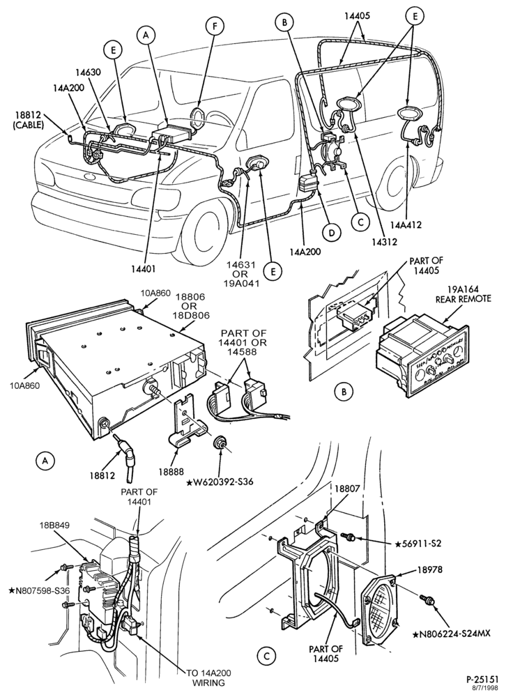Схема RADIOS-Radio, speakers & wiring - front & rear - Page A-E150/450