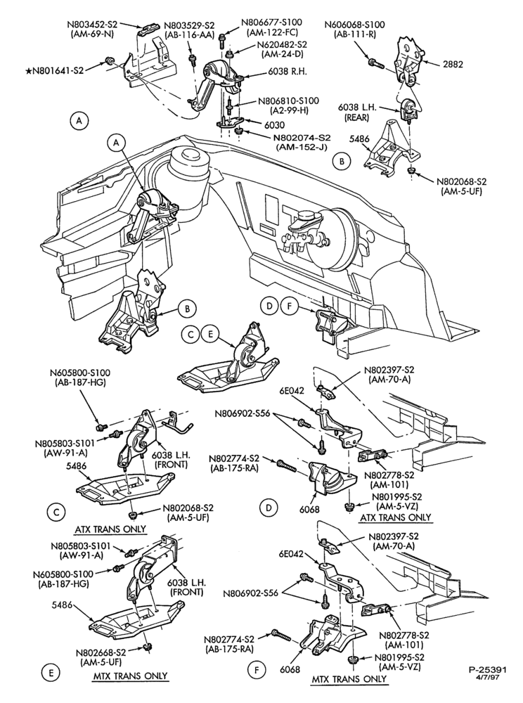 Схема 6 CYL. 3.0L - EXC. SHO-Engine supports