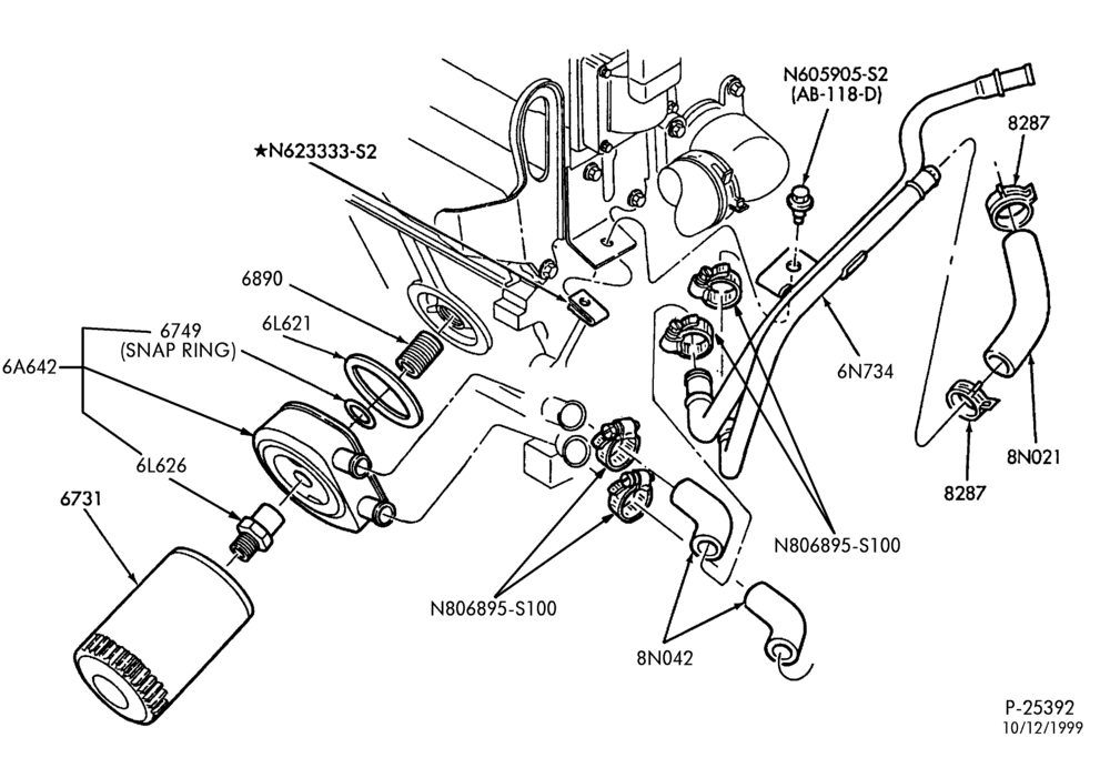 Схема 6 CYL. 3.0L - EXC. SHO-Oil cooler, filter & related parts - w/auto. trans.