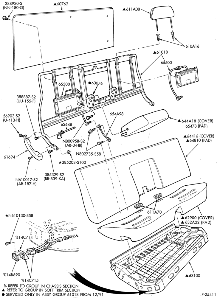 Схема SEATS AND SEAT BELTS-Front seat parts - full width - with arm rest-F150/350,F(Super Duty)