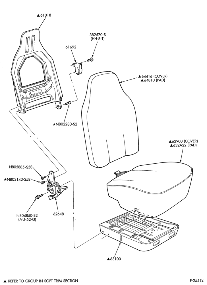 Схема SEATS AND SEAT BELTS-Front seat parts - bucket - upper half-U150