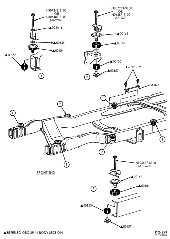 Схема SPRING, STABILIZERS, REAR SUSPENSION-Frame - body to frame mounts - Page A-E250/450