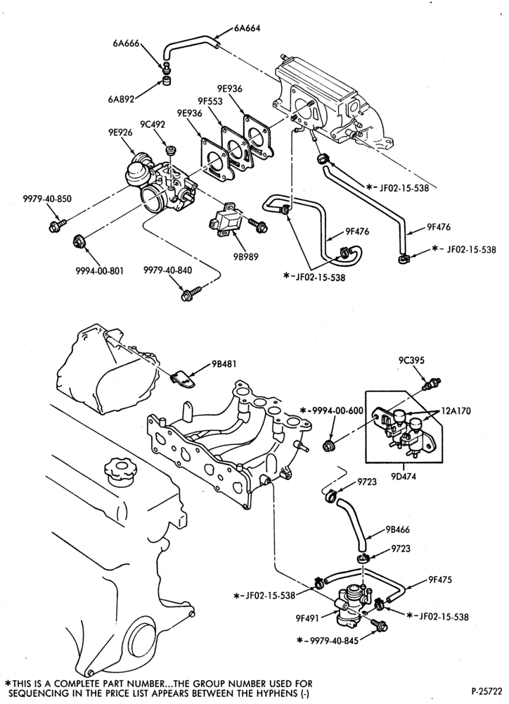 Схема 4 CYL. 1.6L (98 C.I.D.)-Fuel injection throttle - Body hose & related parts-U.S.A.