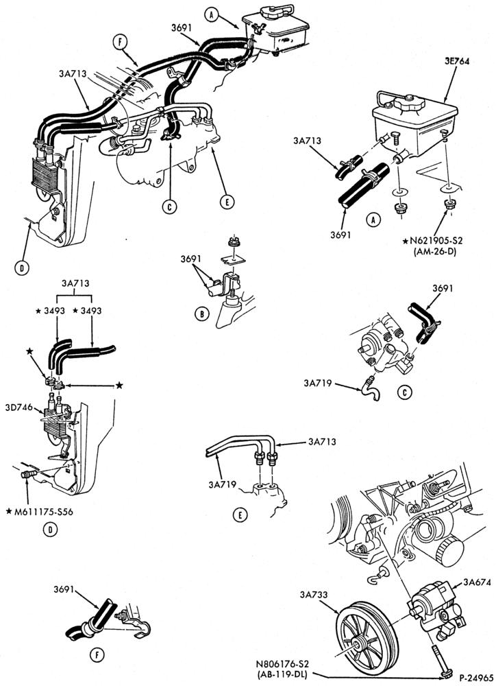 Схема STEERING-Power steering system - Pump installation - 8 cyl. 4.6L - w/oil cooler