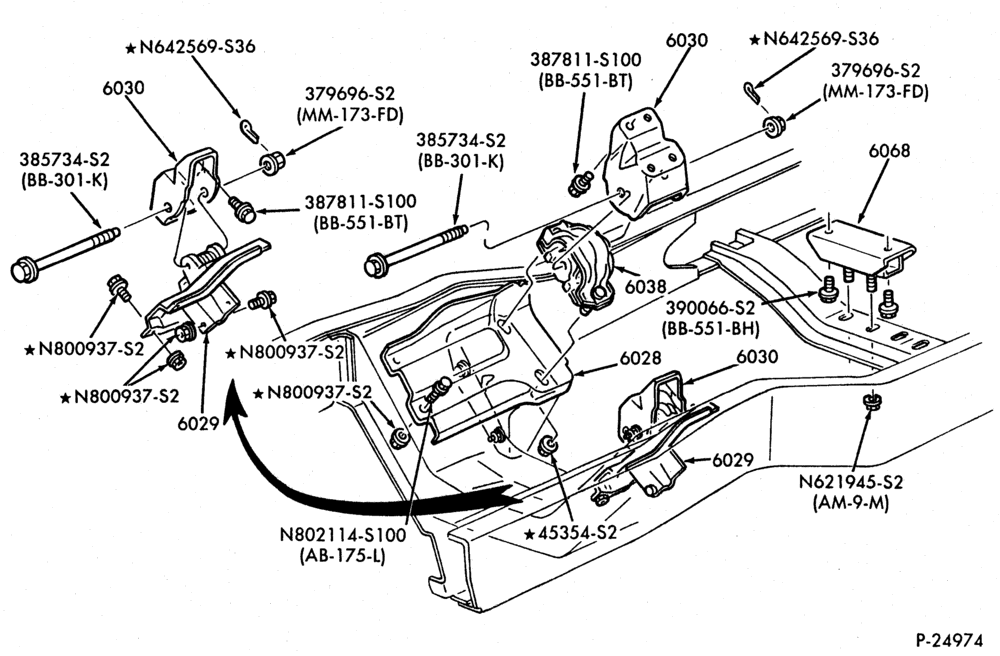 Схема 8 CYL. 7.5L-Engine supports - front & rear-E250/350