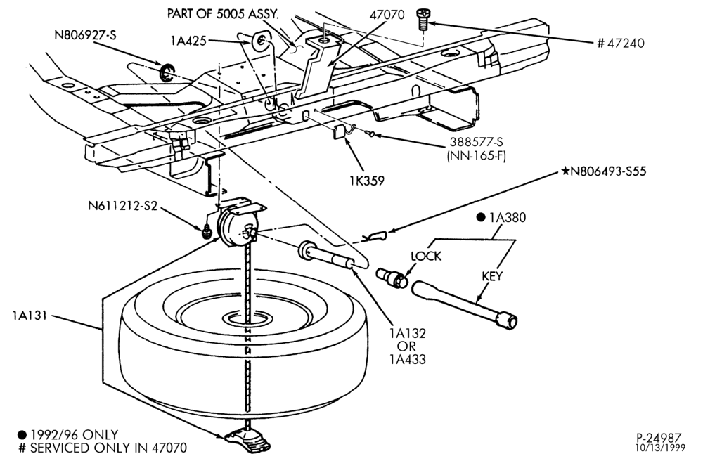 Схема SPARE WHEEL CARRIERS-Spare wheel stowage - winch system-E150/550