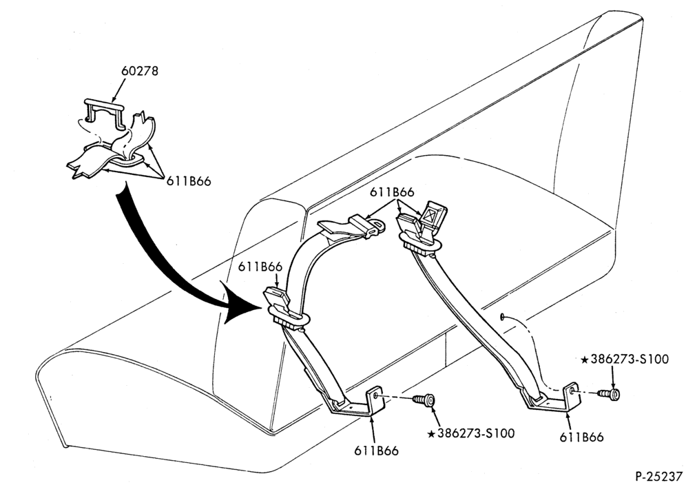 Схема SEATS AND SEAT BELTS-Seat belts - rear seat - without shoulder harness-U150