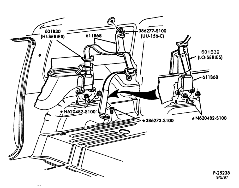Схема SEATS AND SEAT BELTS-Seat belt & shoulder harness - rear seat - with shoulder harness-U150