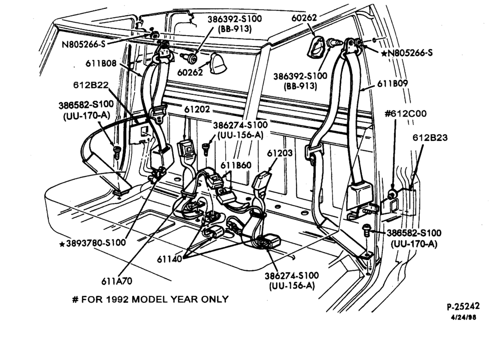 Схема SEATS AND SEAT BELTS-Seat belts - front seat - bench-U150
